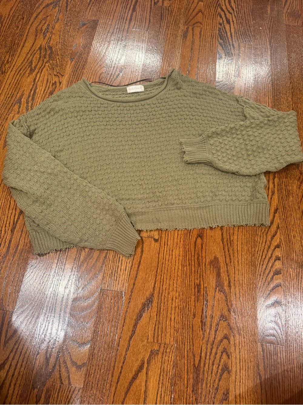 Altar'd State Olive Cropped Textured Knit Sweater